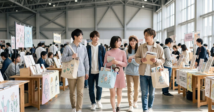 同人イベント会場でトートバッグを持つ来場者