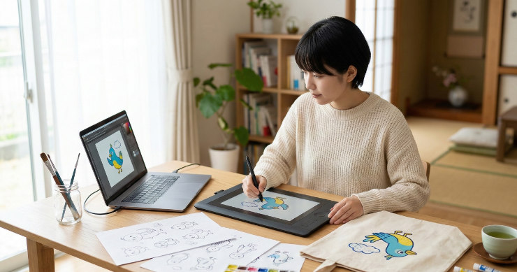 トートバッグのデザインを作るクリエイター