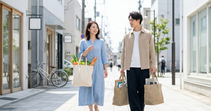 エコバッグと厚手バッグの使用シーン比較