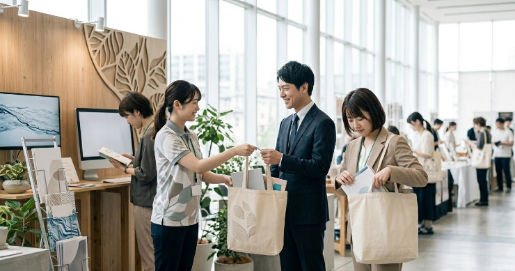 展示会で配布されるトートバッグ