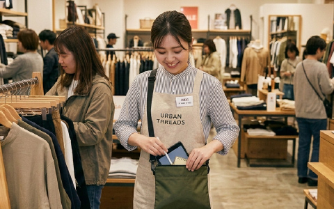 アパレル・小売店でサコッシュを使う店舗スタッフ